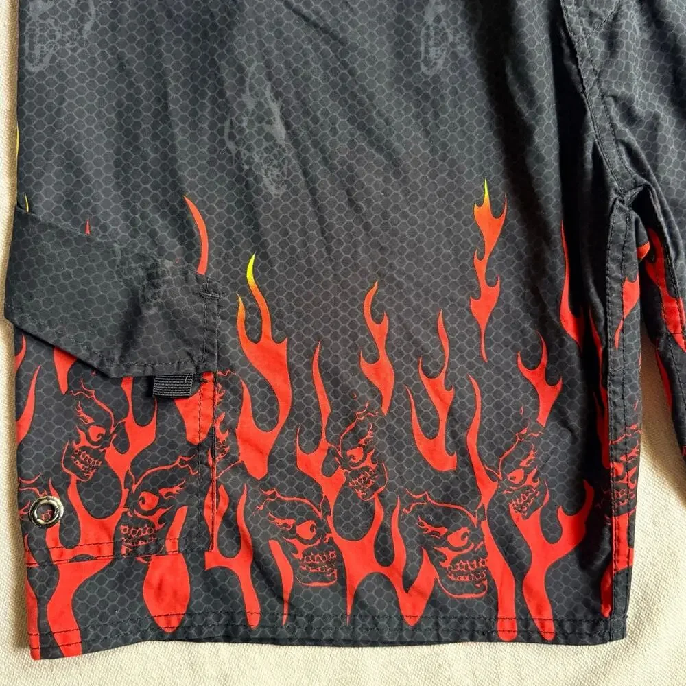 Vintage Y2K Board Shorts Men's 34 Flaming Skulls Skater Grunge Steve & Barry's